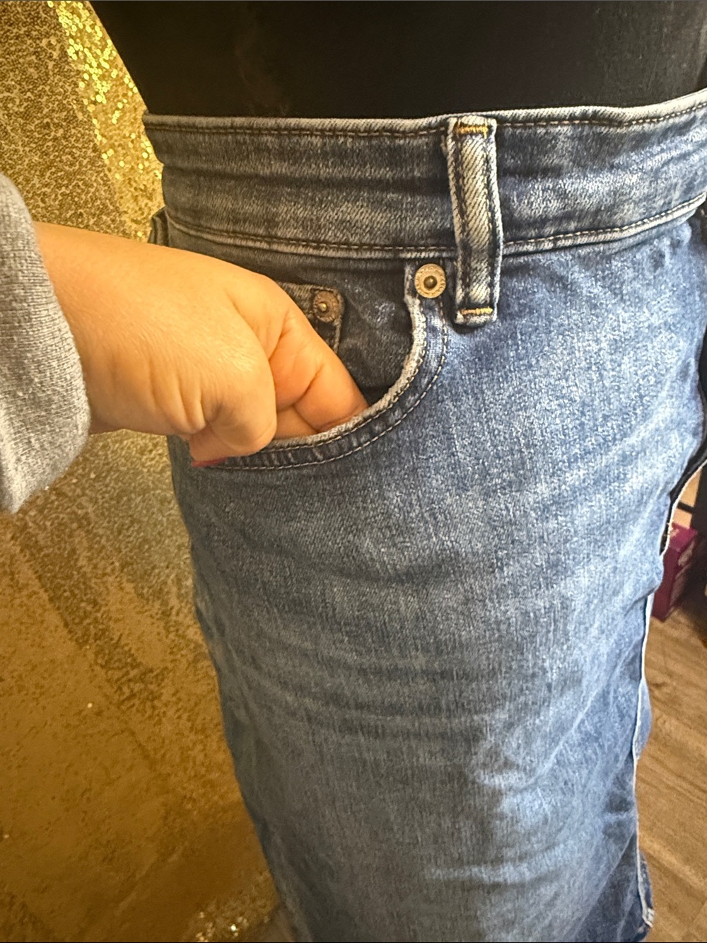 Lauren Ralph Lauren Blue Denim Midi Skirt with Brass Button - Picture 4 of 11